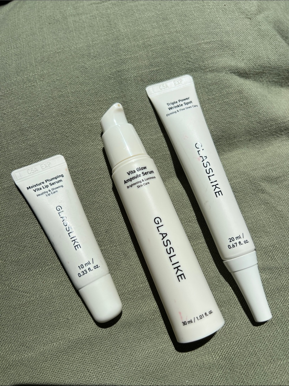 NEW Glasslike 3-Piece Skincare Set Vita C Glow Ampoule Serum Eye Cream Lip Serum